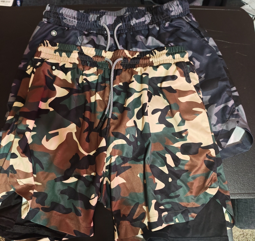 Pair Men's Camouflage Athletic Shorts - Classic Brown/Green And Grey/ Black